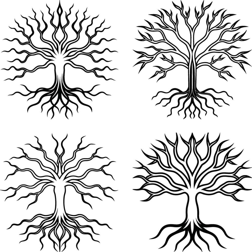 Timeless Tree Line Art Collection in Elegant Form vector