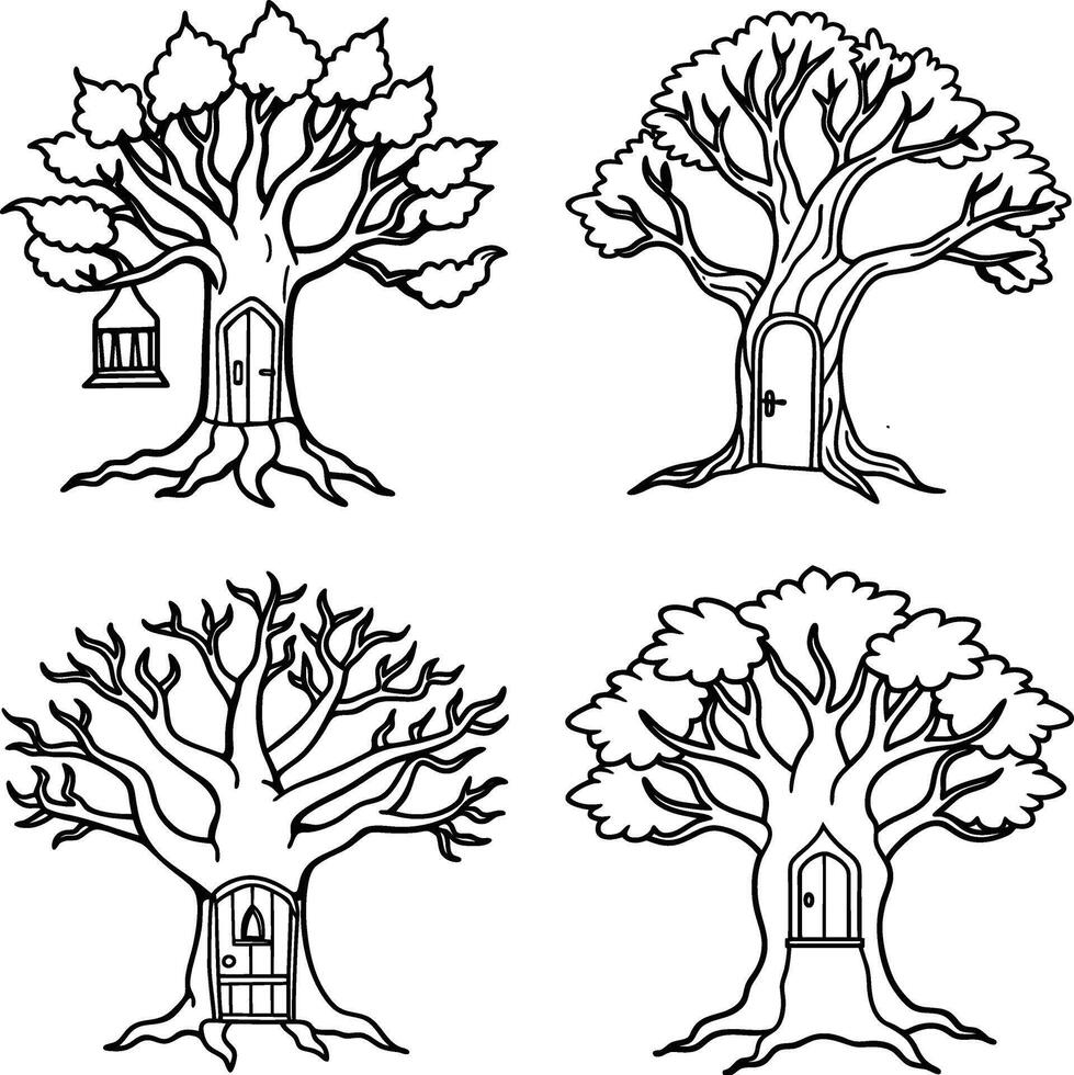 Curated Elegant Tree Line Art Designs vector