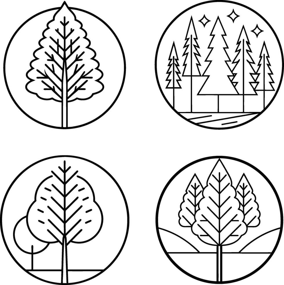 Simplified Elegant Tree Line Art Design Collection vector