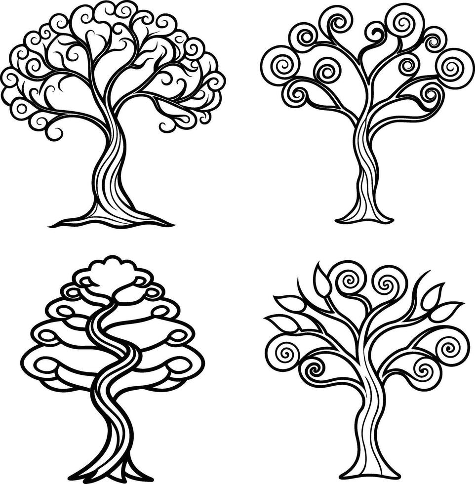 Elegantly Designed Tree Line Art Collection vector