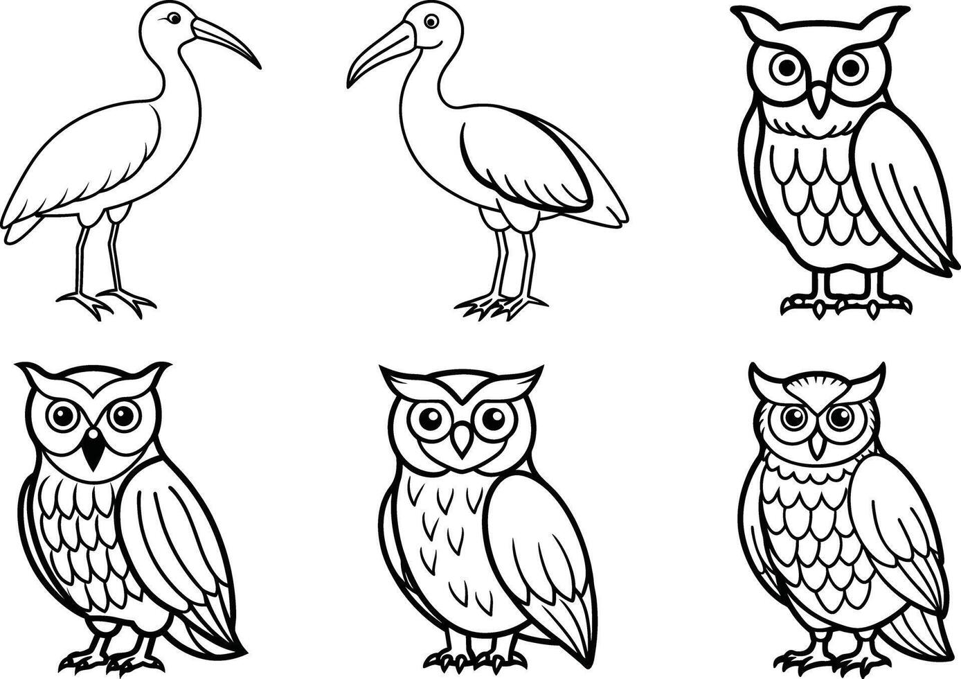 owls and birds coloring pages vector