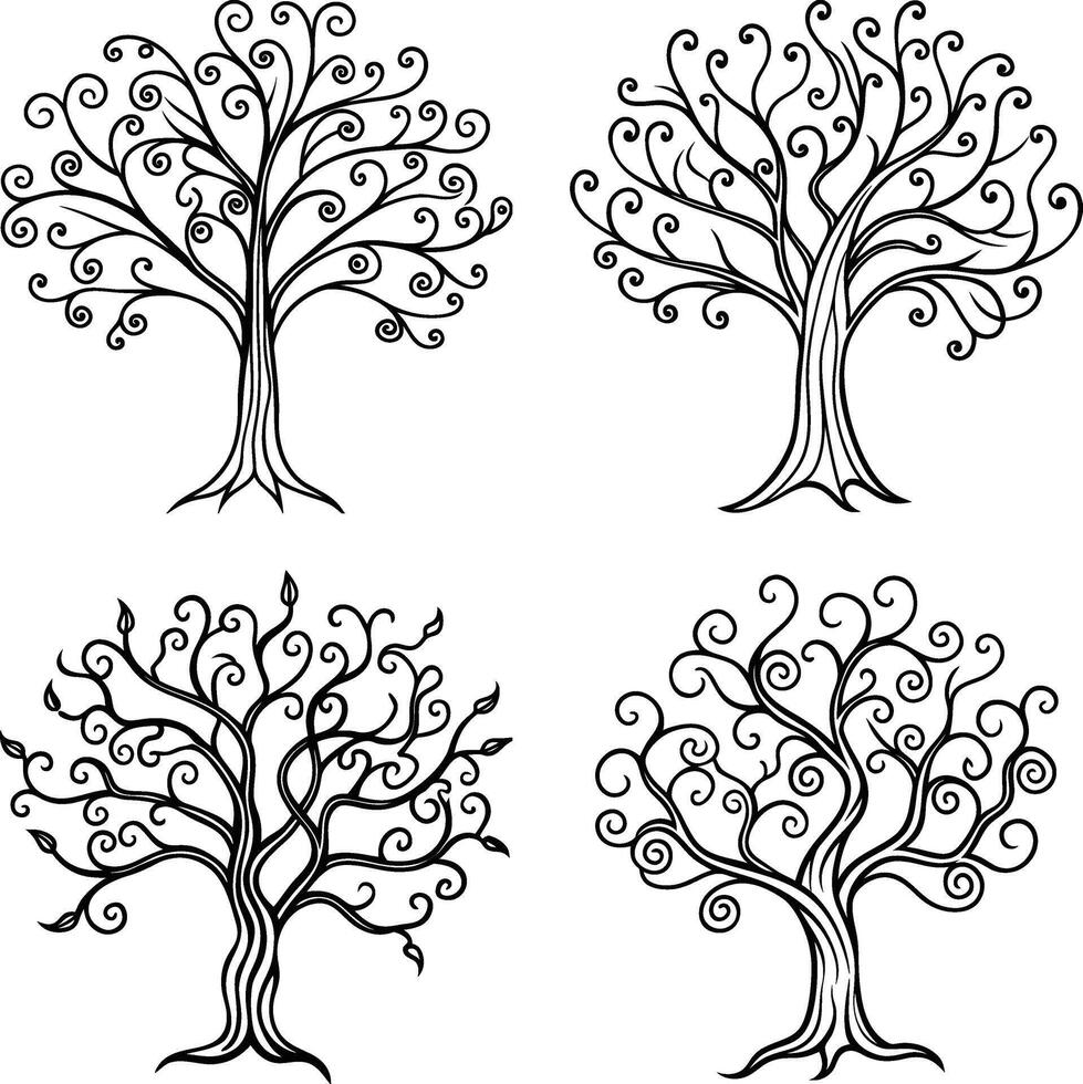 Elegant Collection of Tree Line Art vector