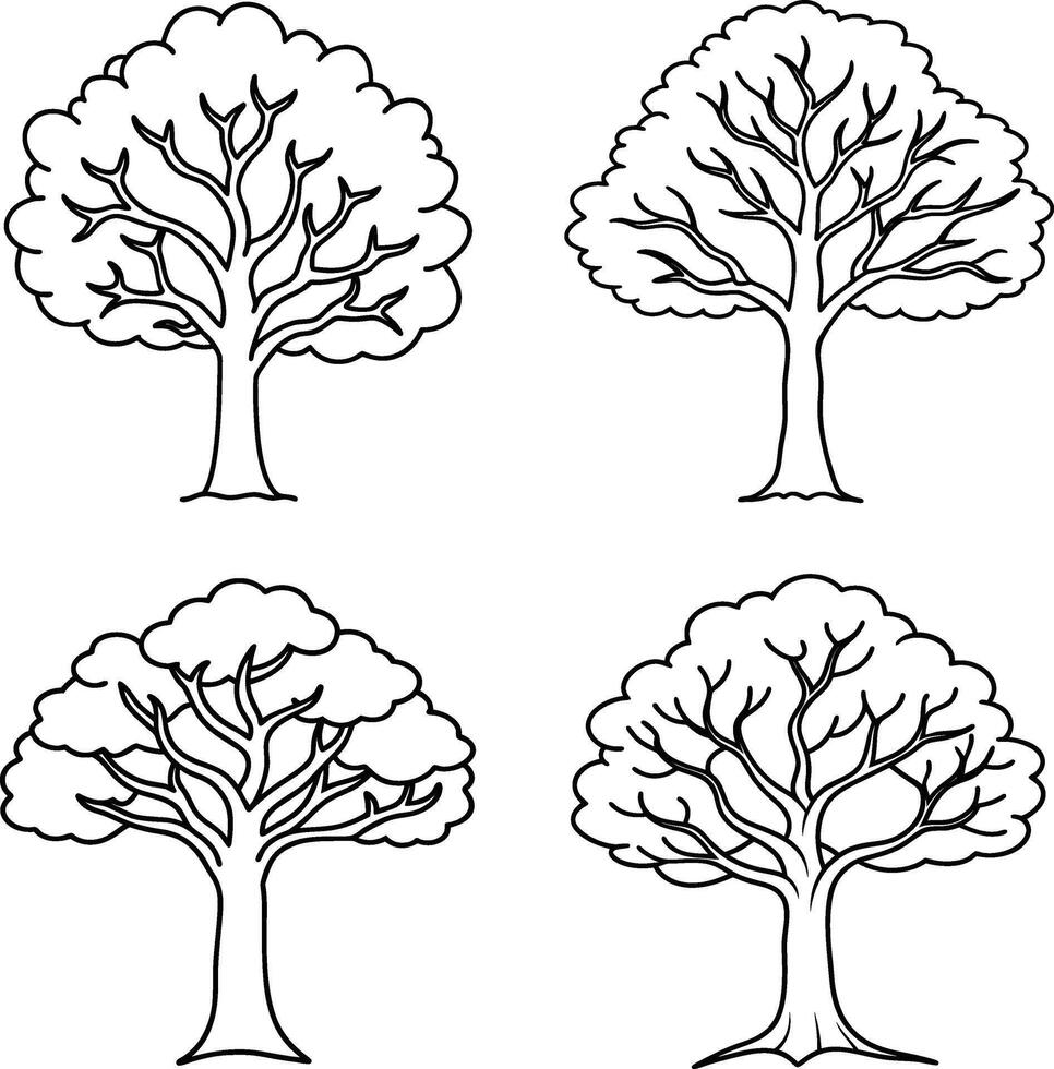 Line Art Collection of Elegant Trees vector
