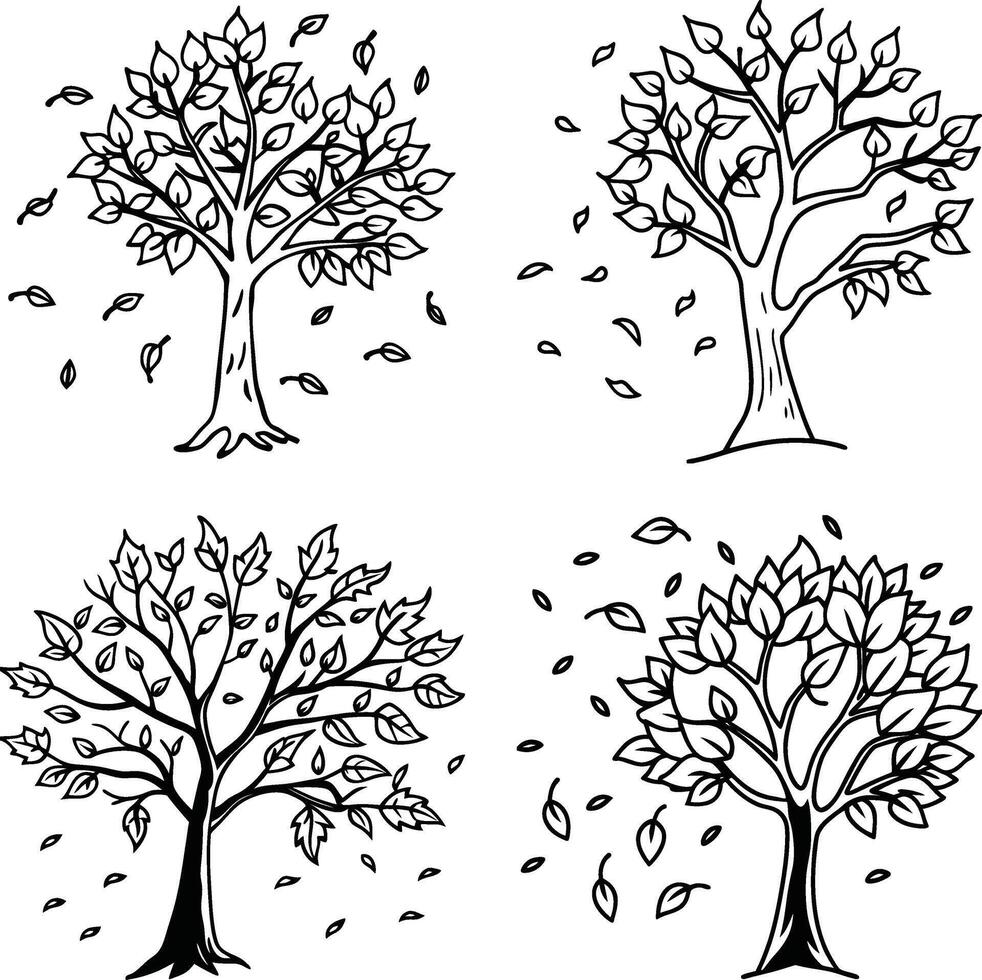Timeless Tree Line Art Collection vector