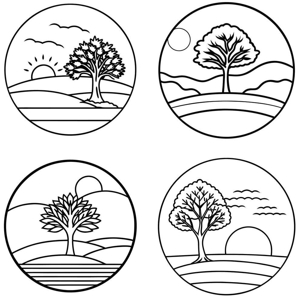 Beautiful Tree Line Art Collection with Elegance vector