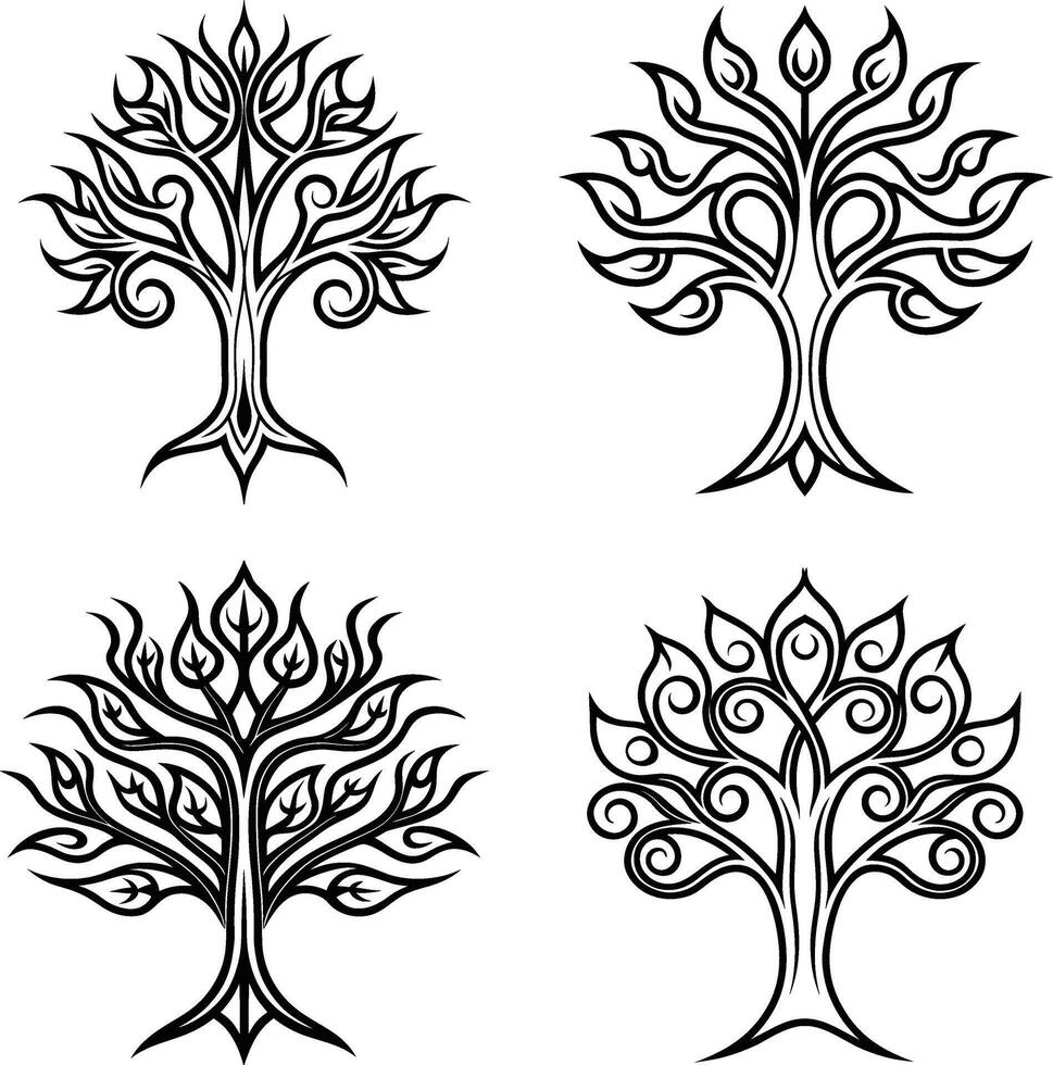 Sophisticated Tree Line Art Collection vector