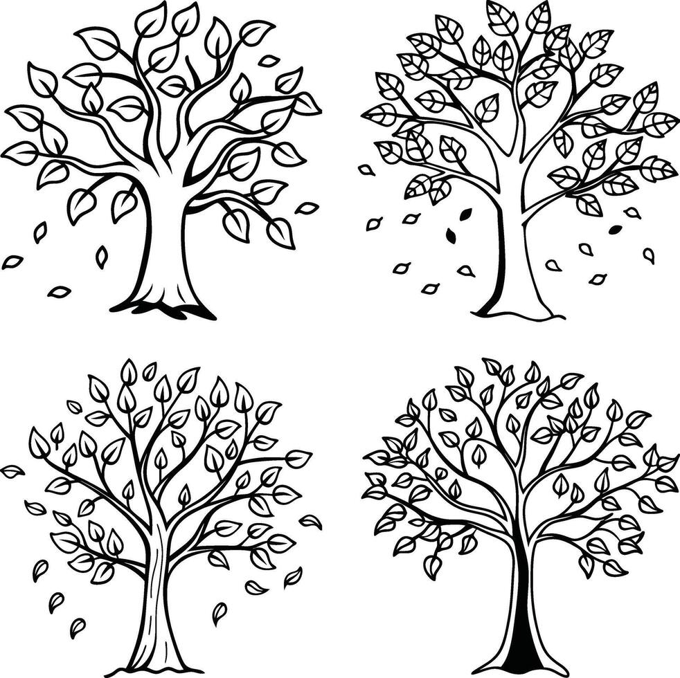 Modern Elegant Tree Line Art Collection vector