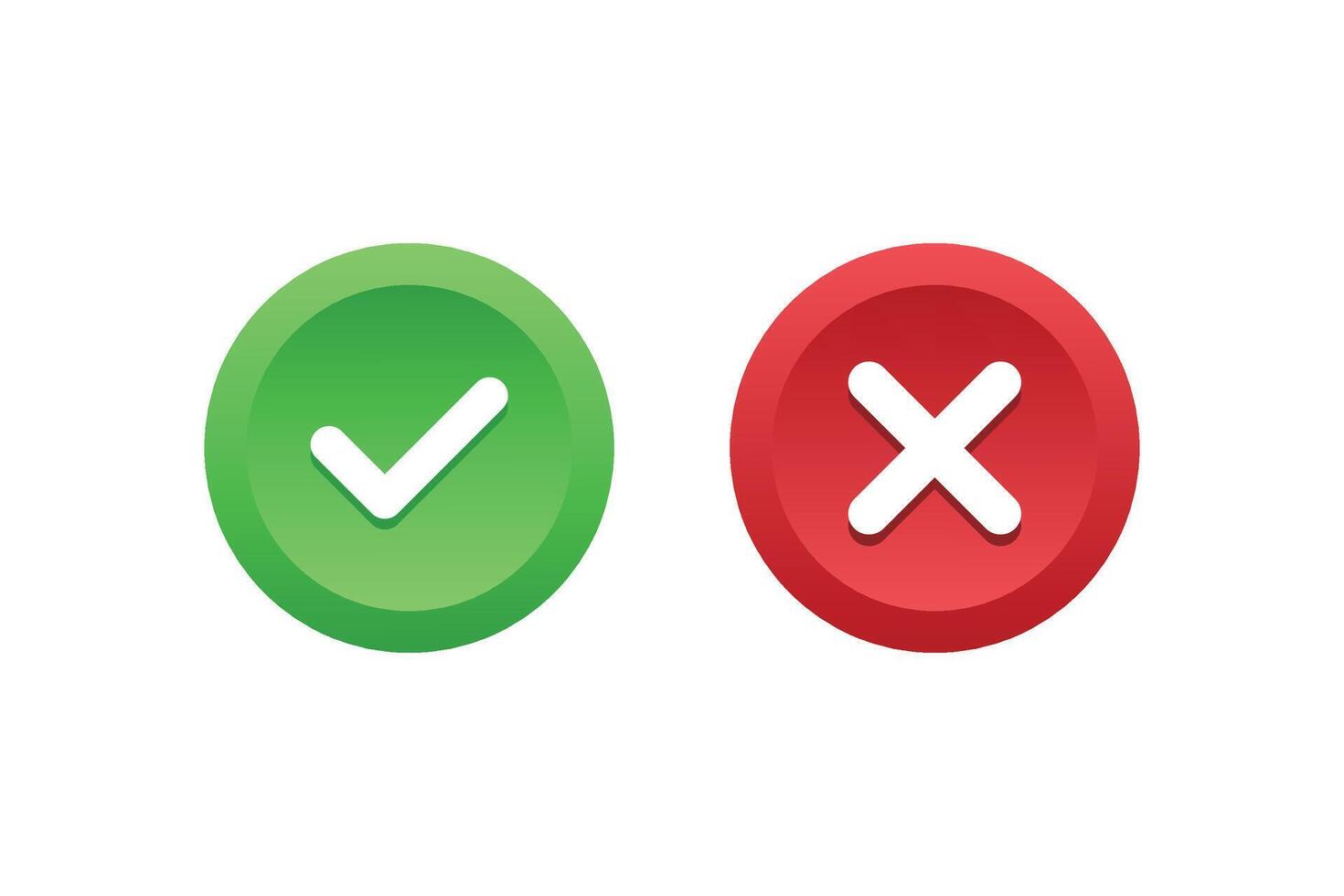 Tick and cross signs. Green checkmark OK and red X icons . Circle symbols YES and NO button for vote, decision, web, logo, app, UI. illustration.. vector
