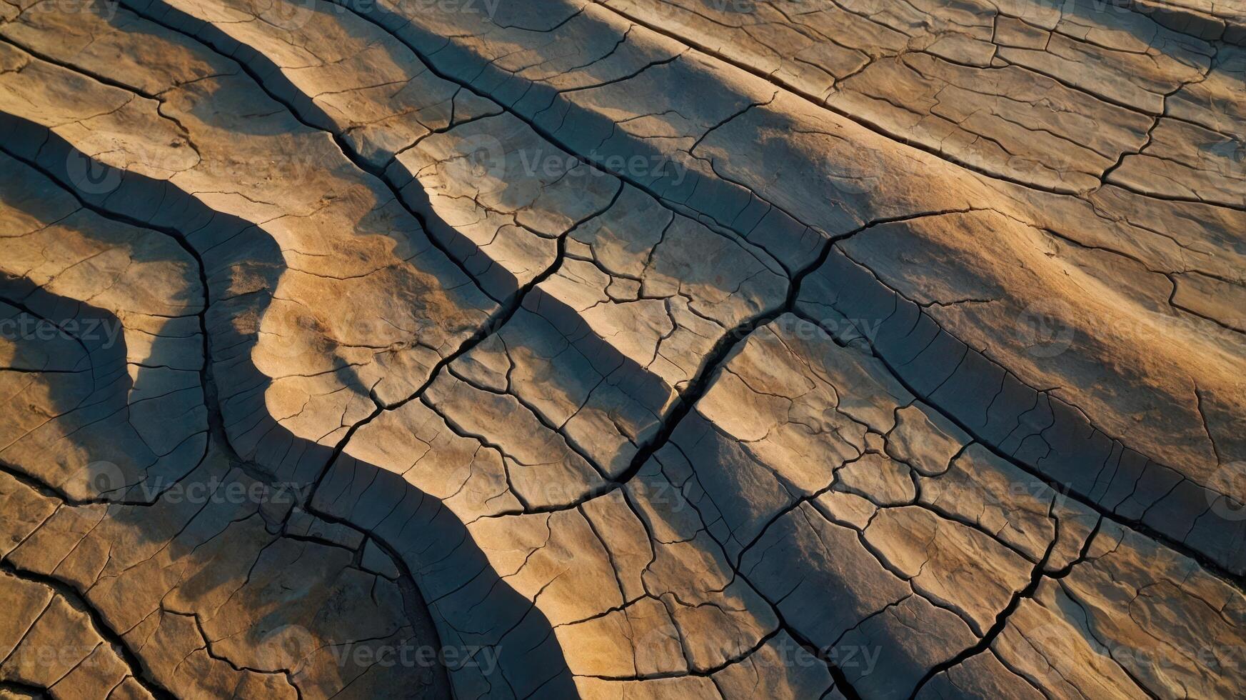 Aerial view of cracked earth showcasing drought effects and natural patterns. photo