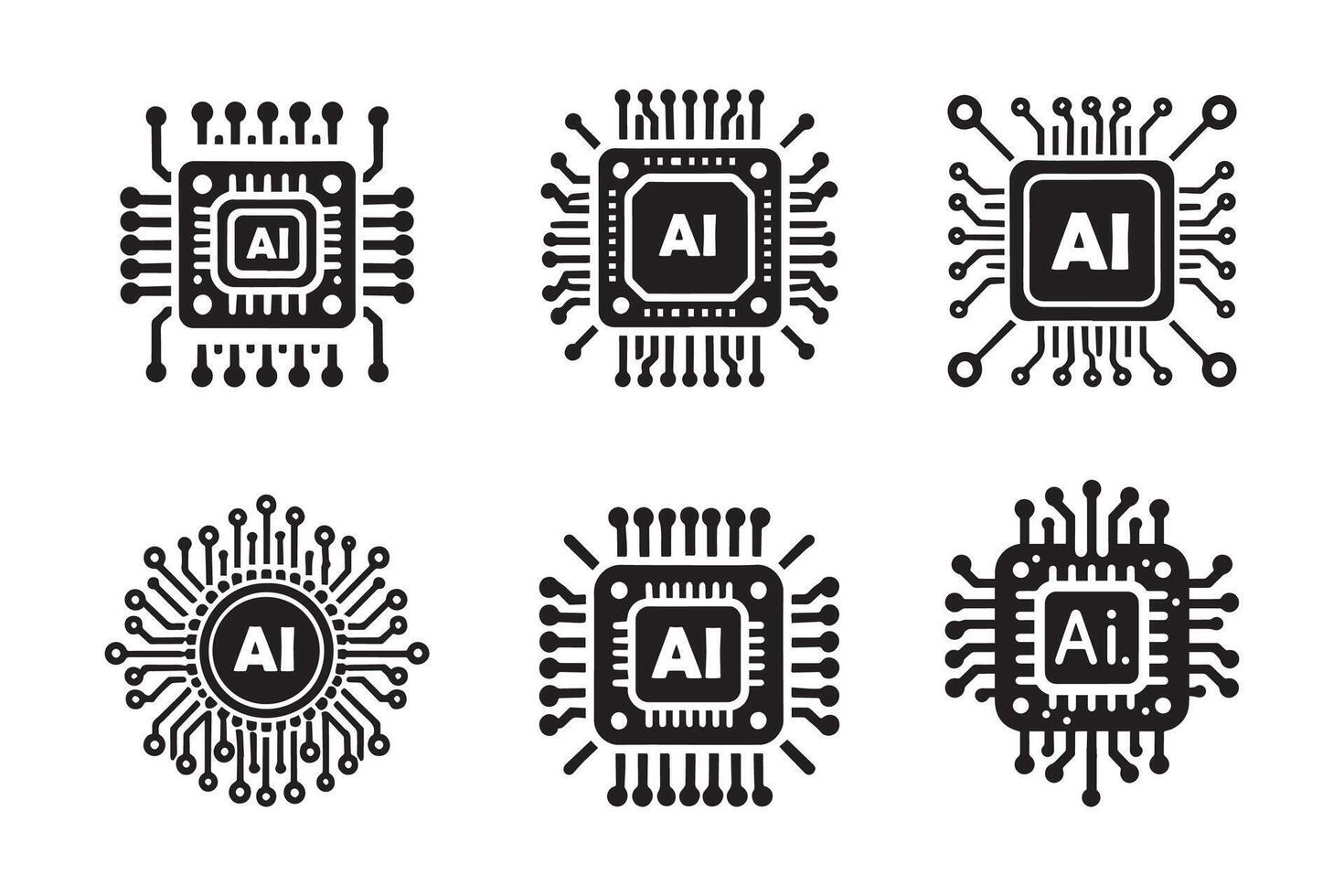 AI Chip Silhouette Illustration Logo Icon Microchip Technology vector