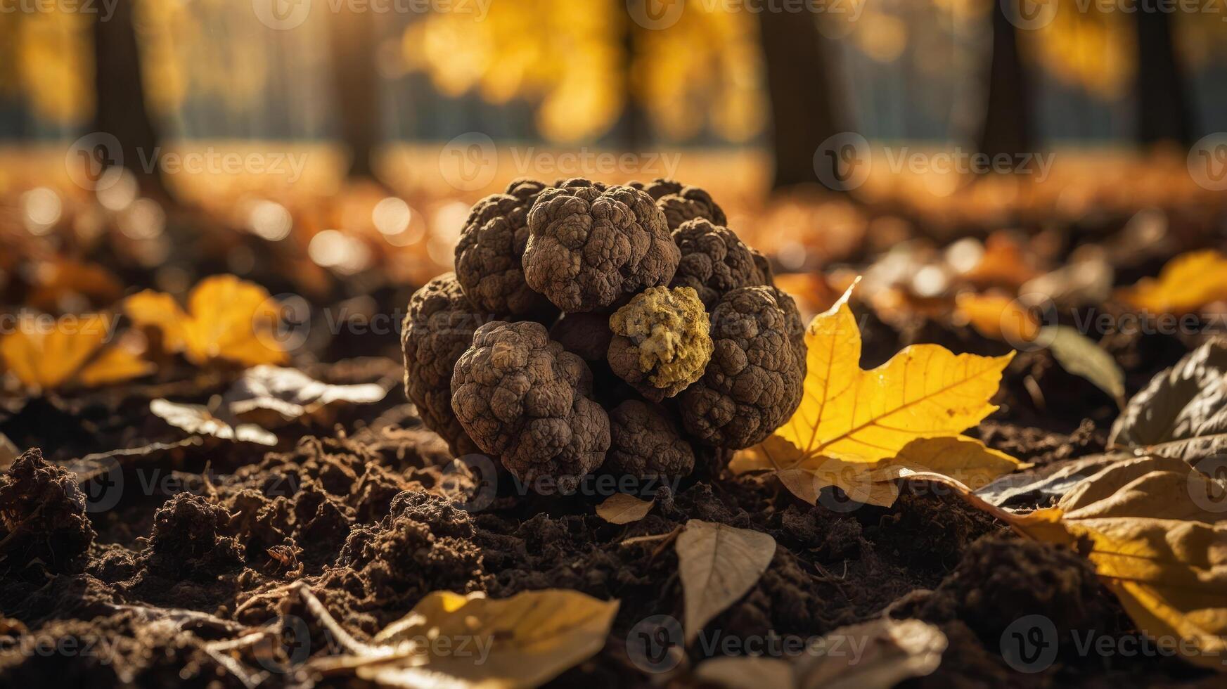 A close-up of a unique mushroom on the ground surrounded by autumn leaves. photo