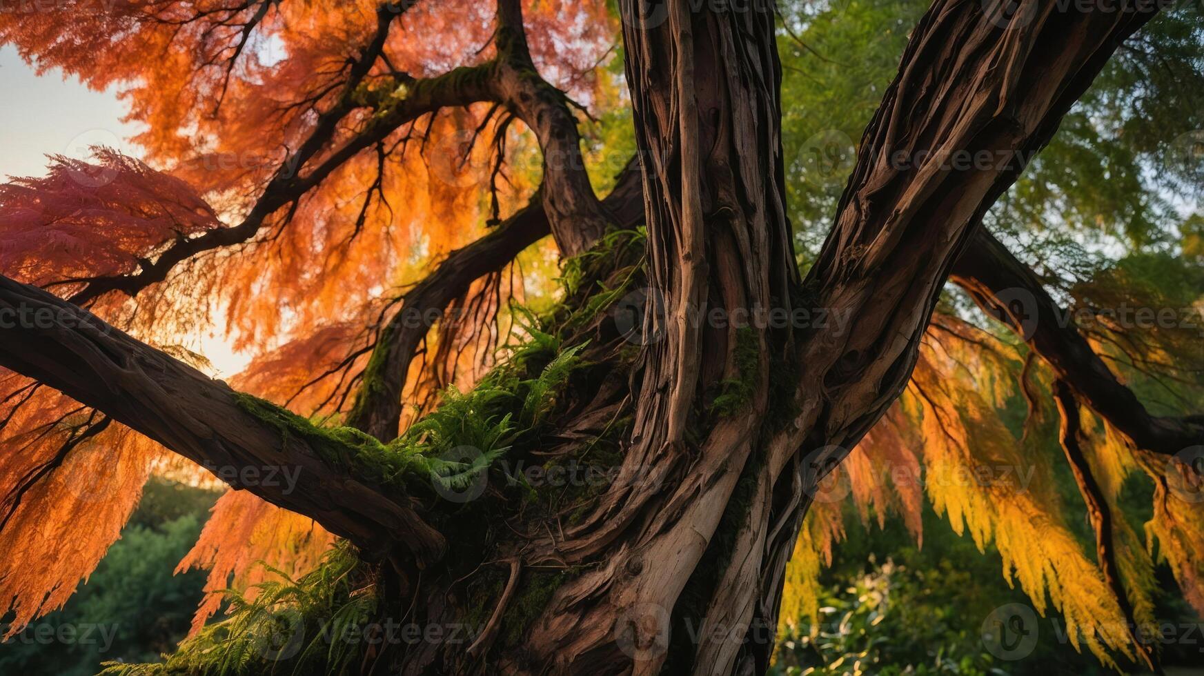 A vibrant tree with colorful leaves, showcasing the beauty of nature in autumn. photo