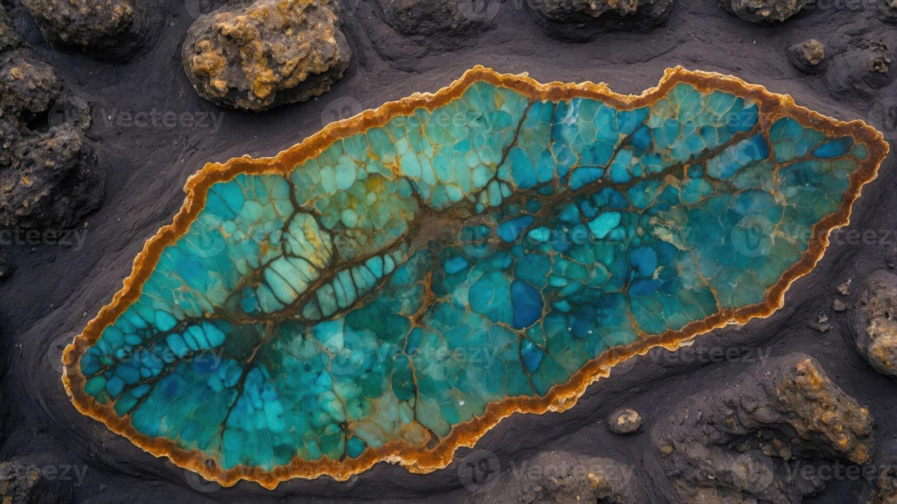 A stunning piece of agate showcasing vibrant blue and green hues with intricate patterns. photo