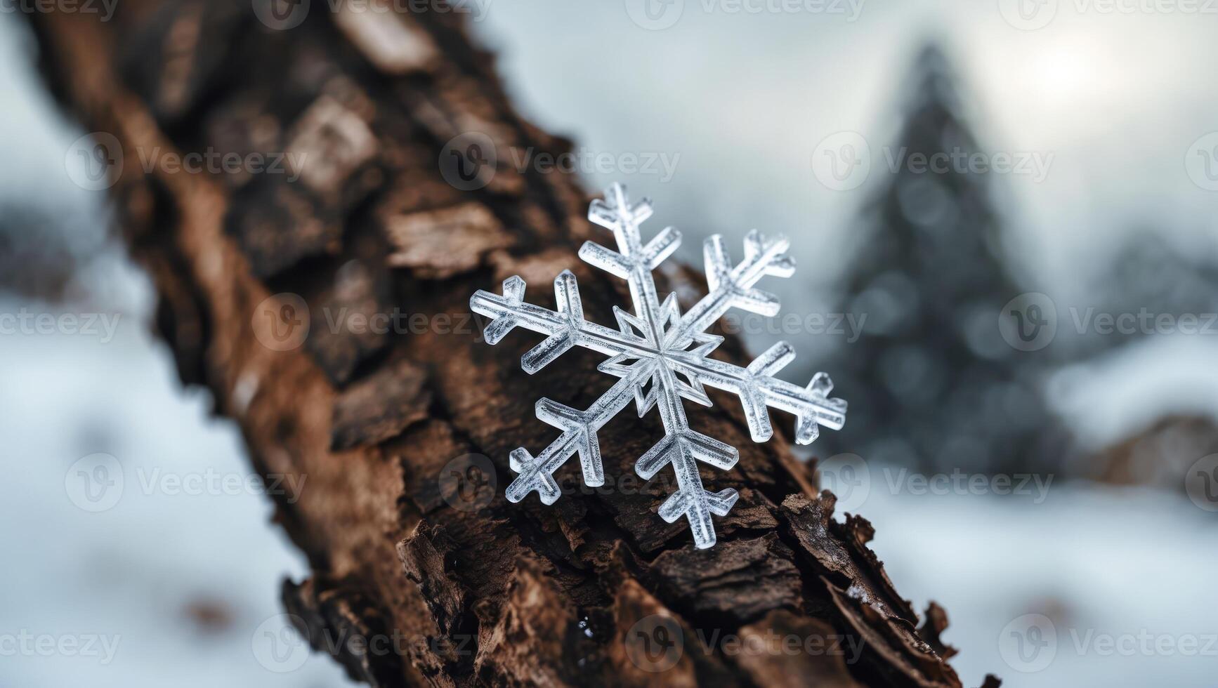 Snowflake Resting on Tree Branch in a Winter Landscape Scene photo