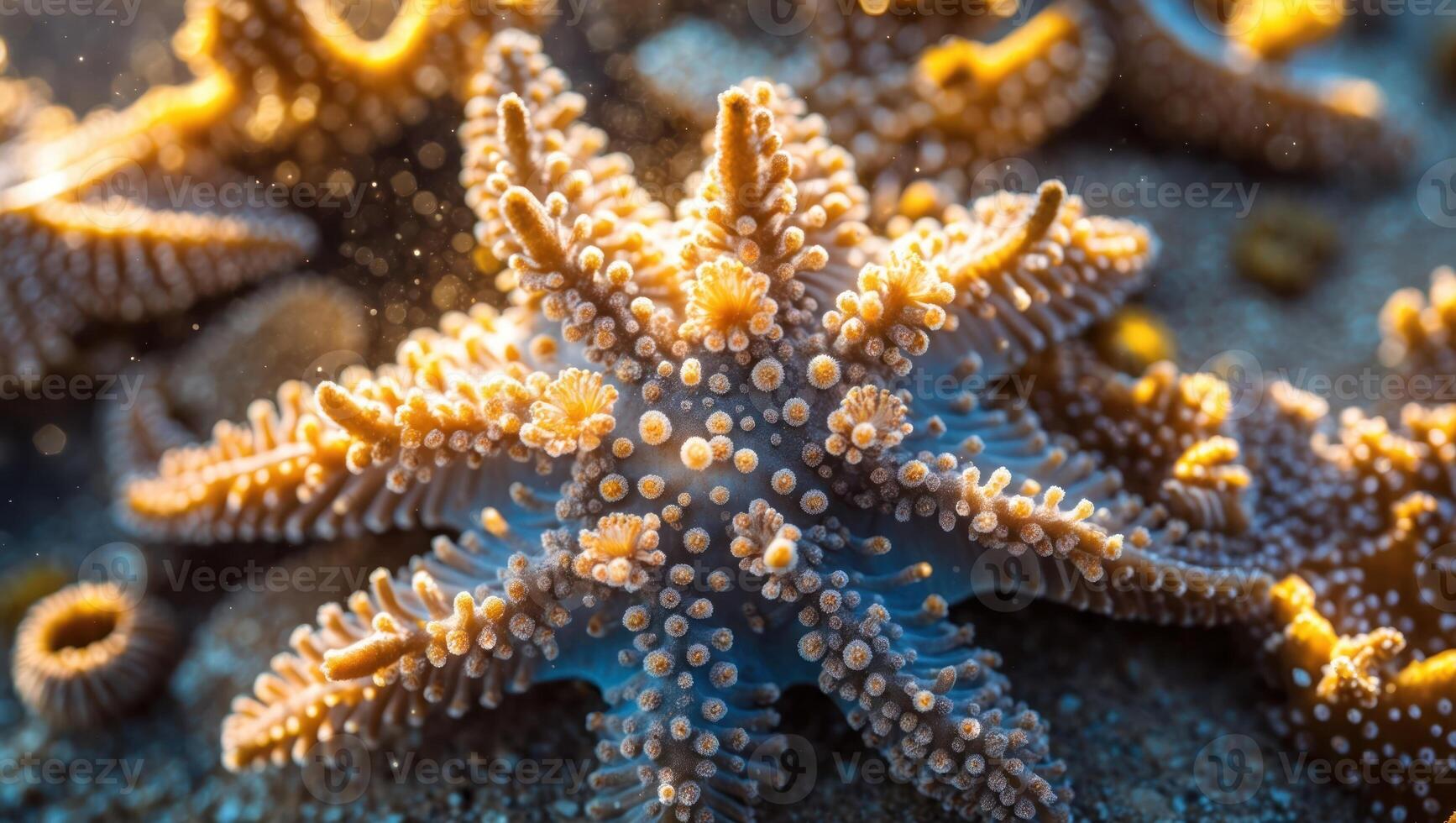 Starfish Laying on Sandy Seabed with Warm Lighting and Texture photo