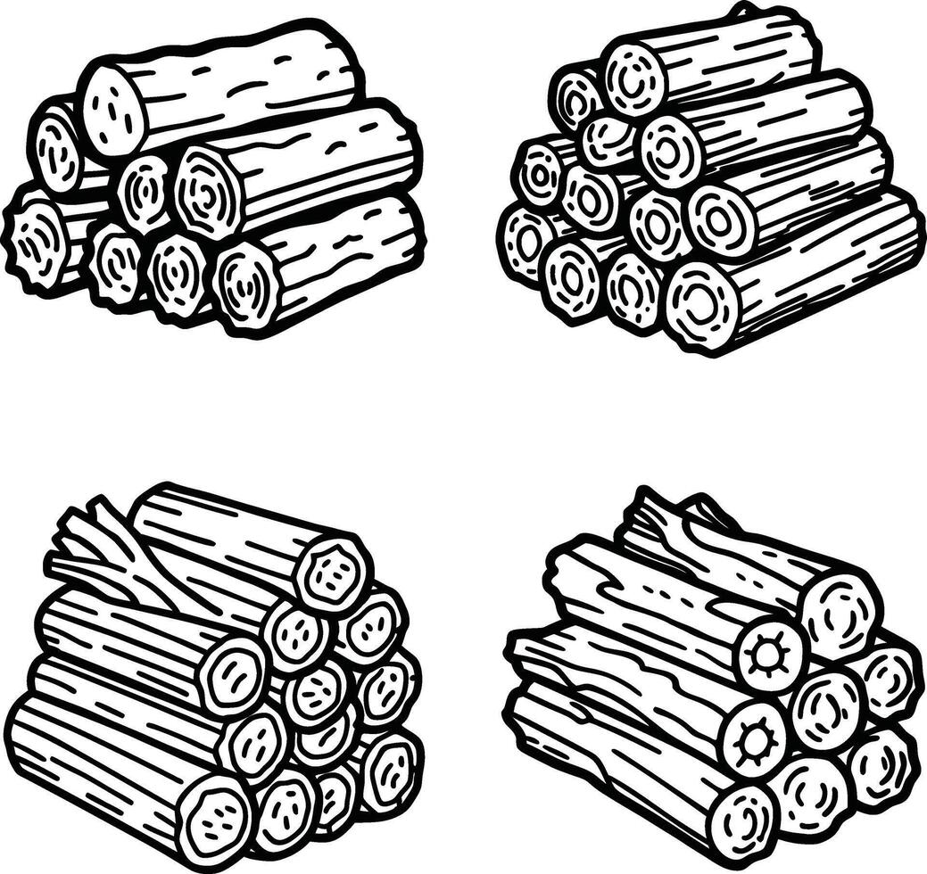 Wooden Tree Line Art Collection vector