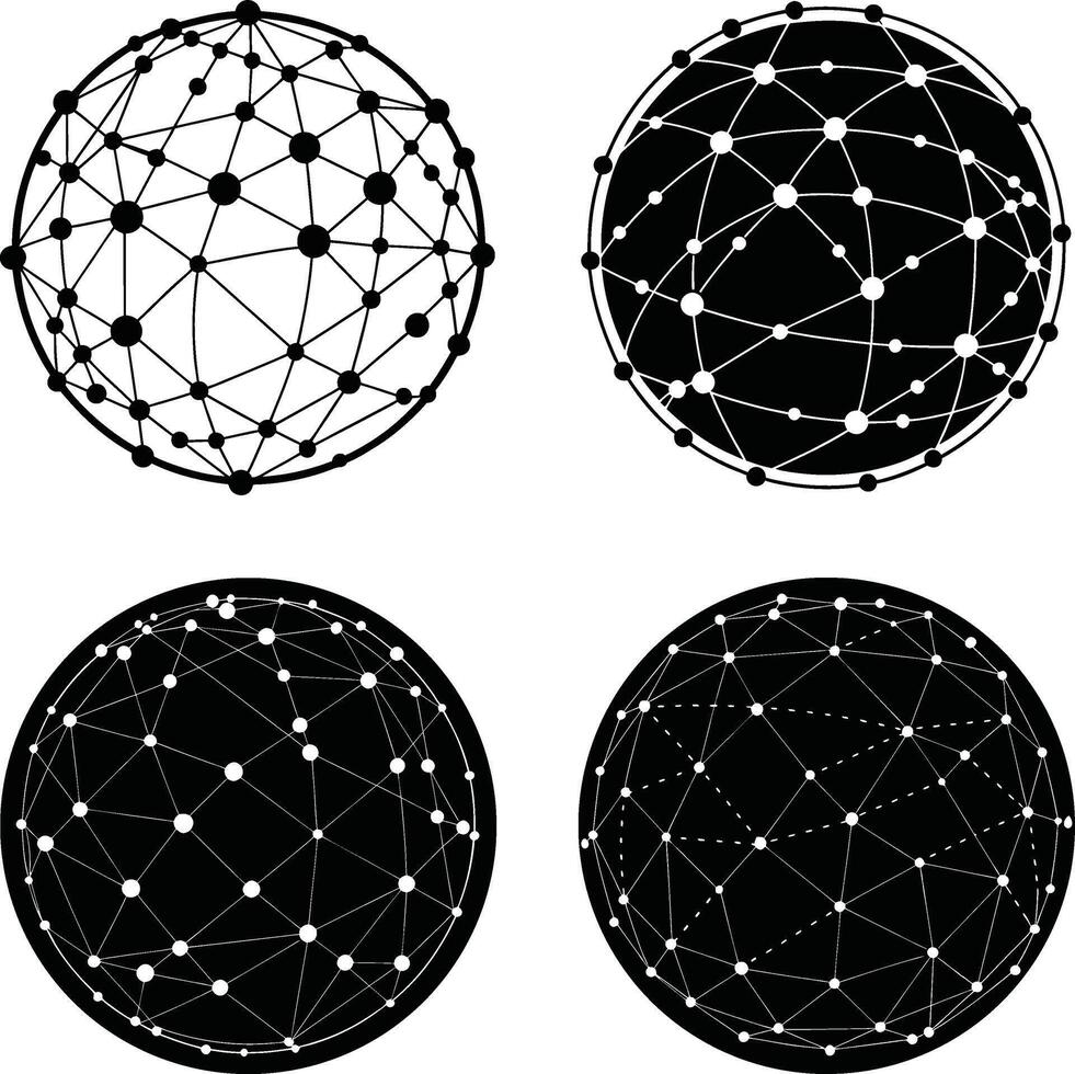 Four spheres with connected lines and dots vector