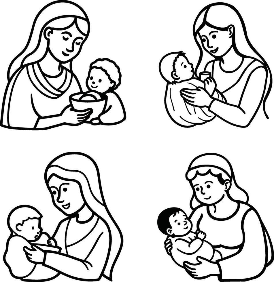 Loving Bond Between Mother and Child in Black And White vector