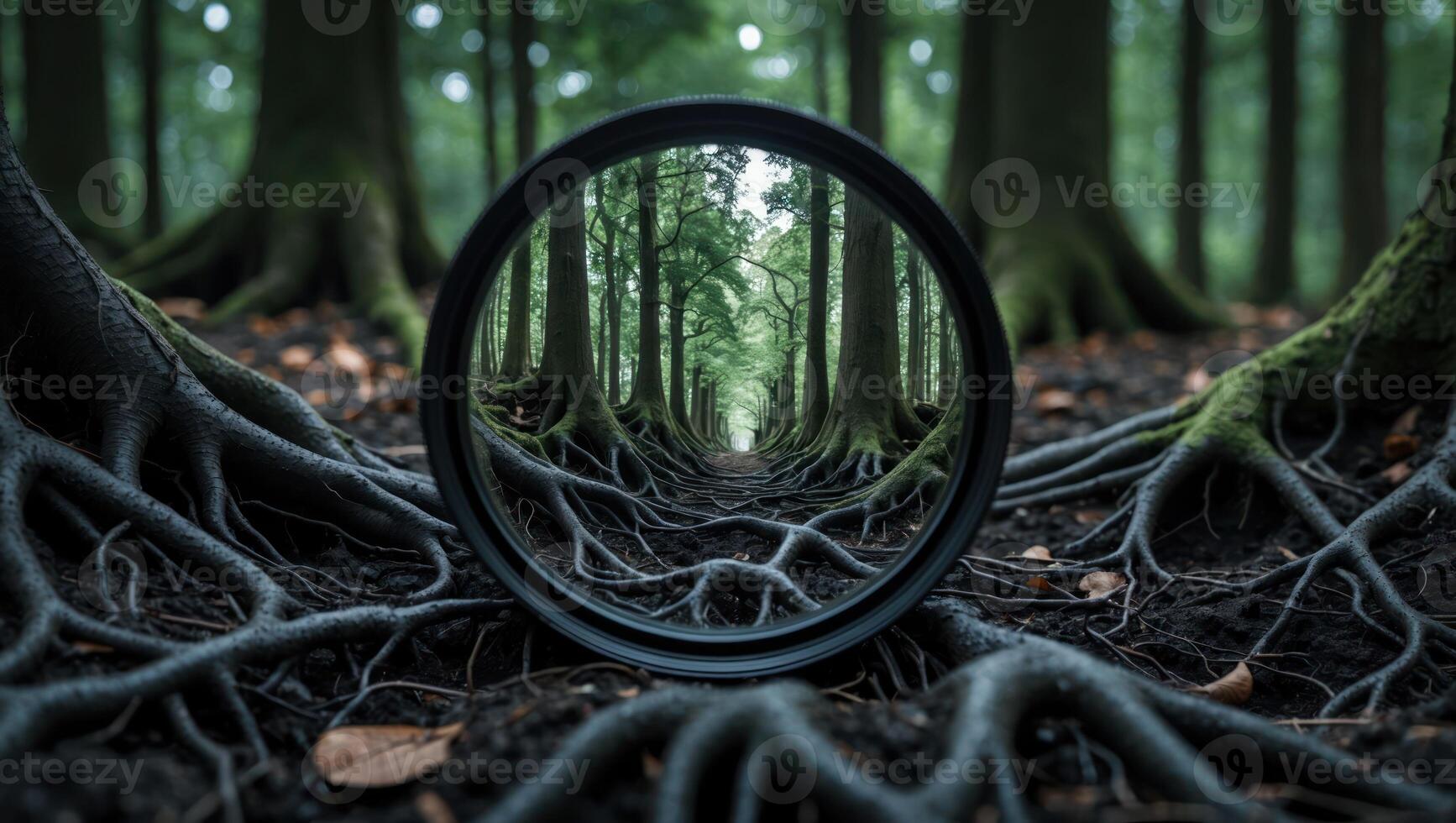 Exploring Forest Through Lens Revealing a Root Covered Path Scene photo