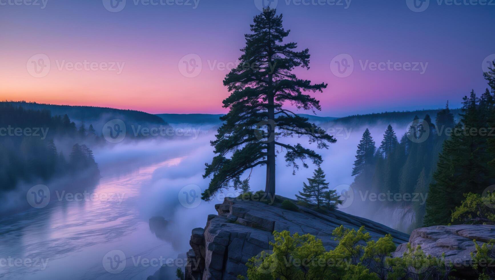 「海岸風景」 Cliffside Overlooking Ocean at Colorful Sunset with Island
