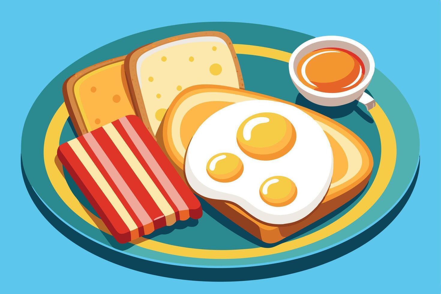 A breakfast of eggs, bacon, and toast, perfect for a healthy morning. vector