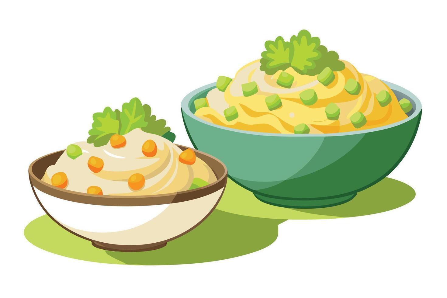 Colorful illustration of a bowl of creamy dip with bread. vector