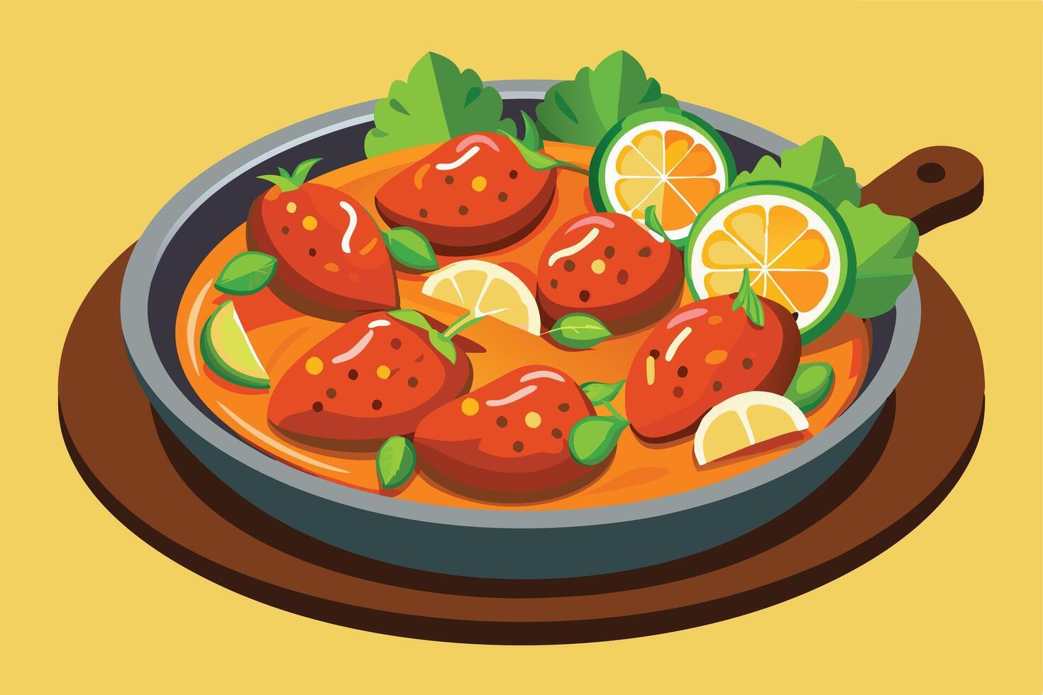 Delicious-looking, flavorful dish of meat balls in a rich sauce, ready to eat. vector
