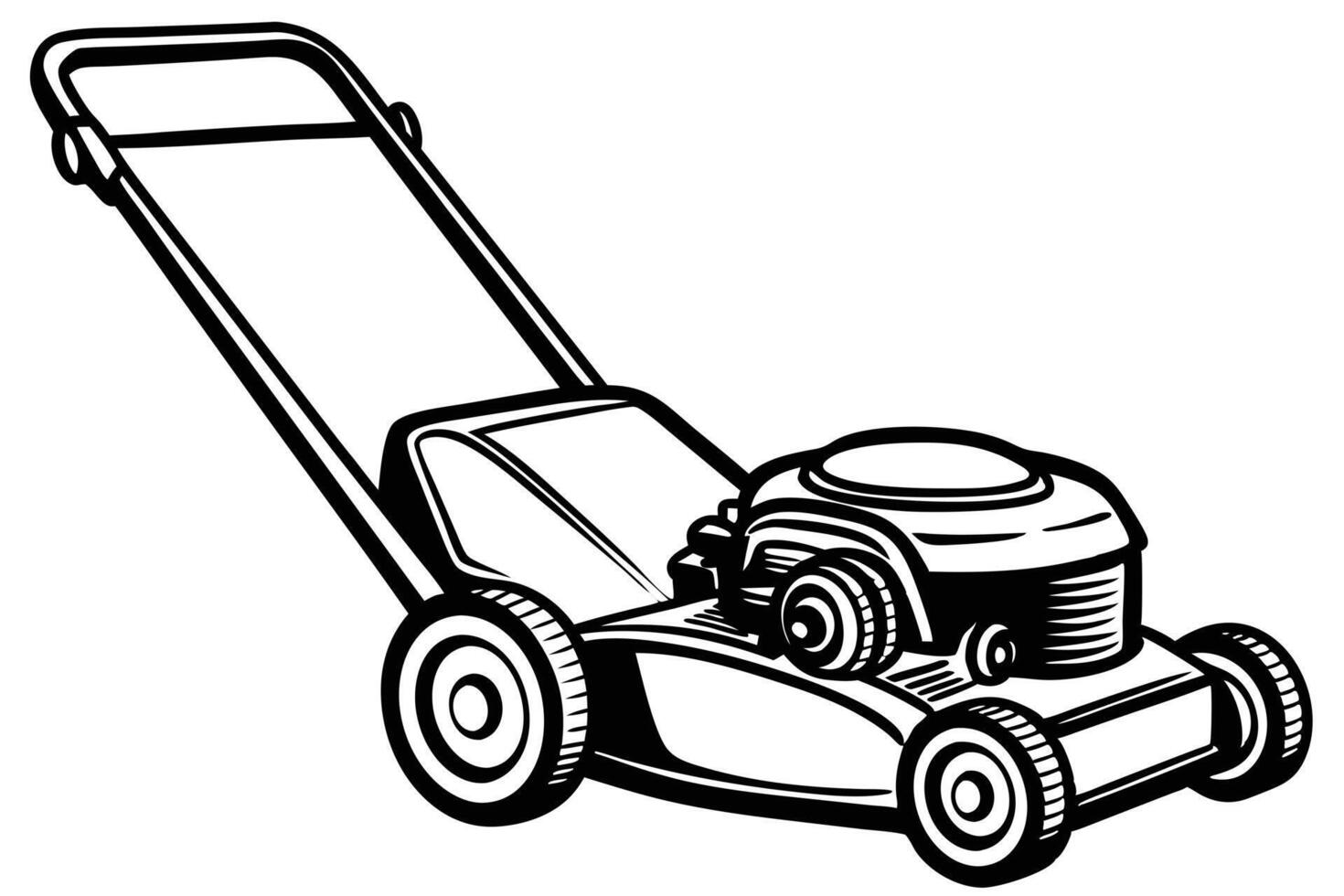 Black and White Illustration of a Lawn Mower vector