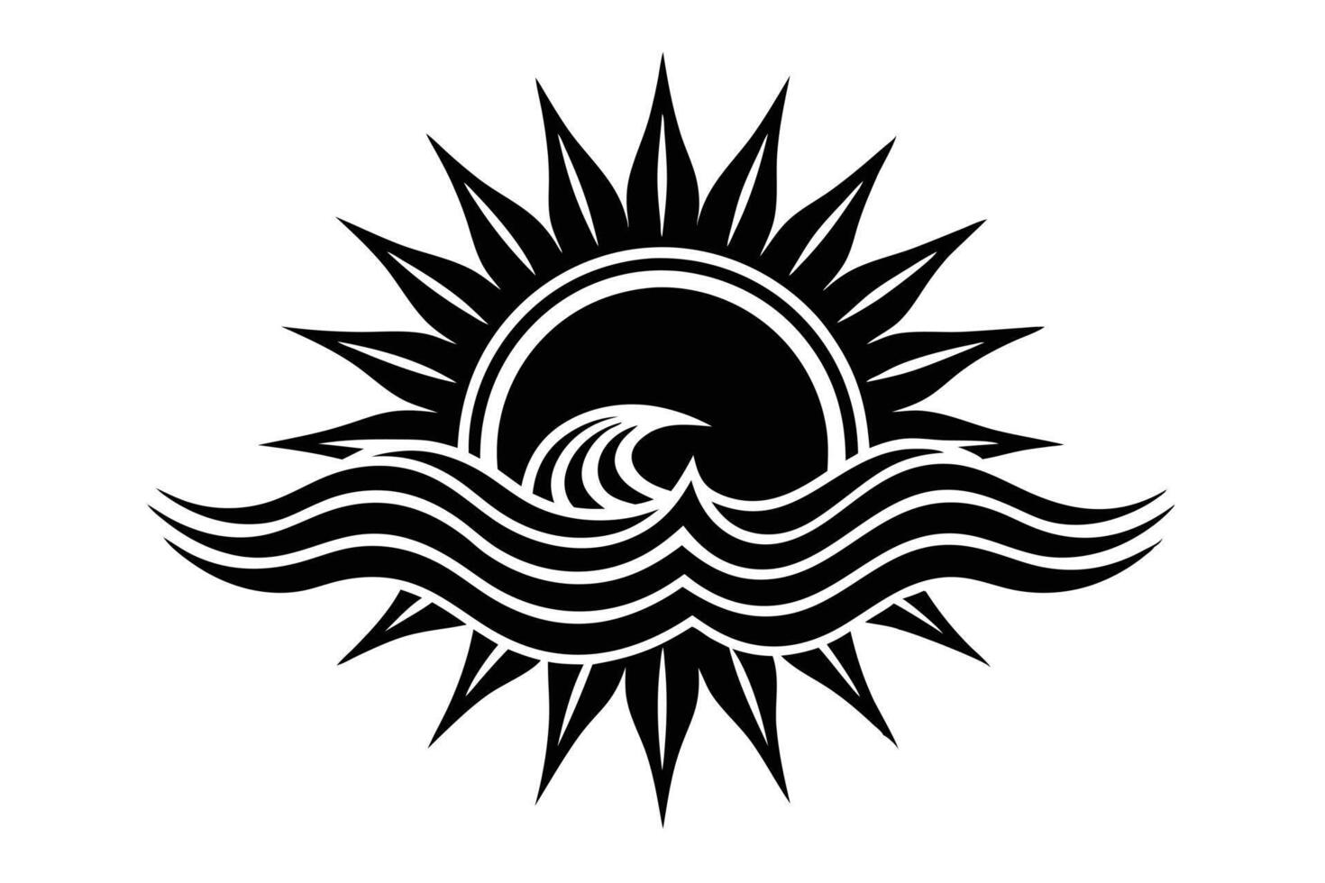 Simple Black and White Sun and Waves Graphic vector