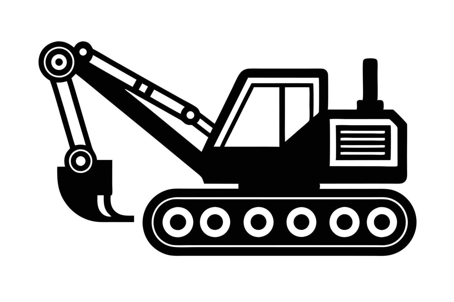 Black and white illustration of a construction excavator. vector