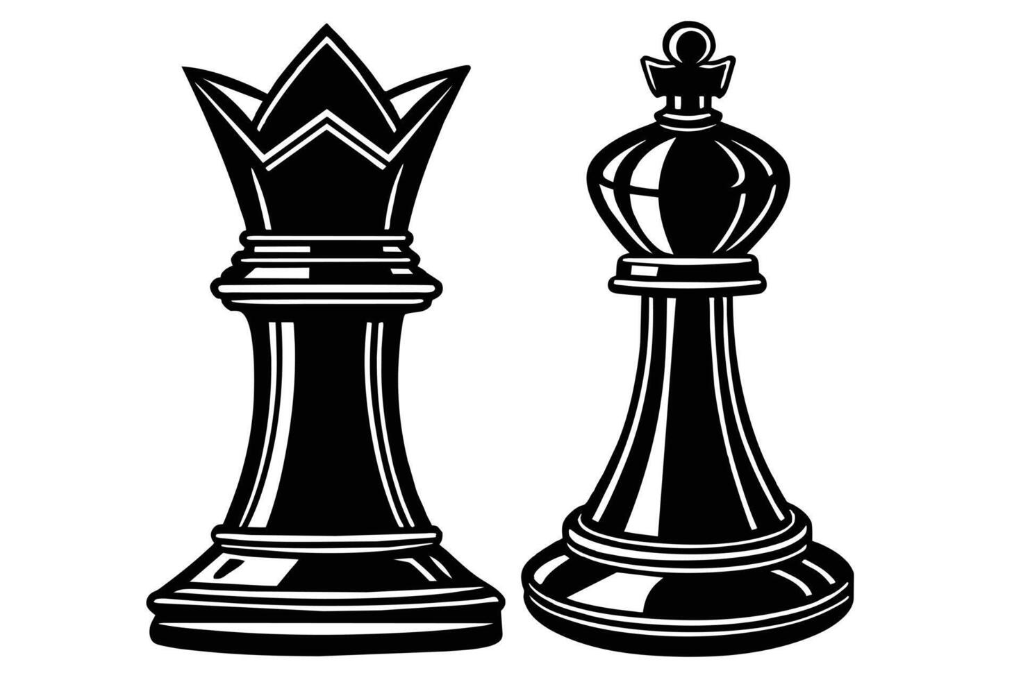 Black and white chess queen and king pieces vector