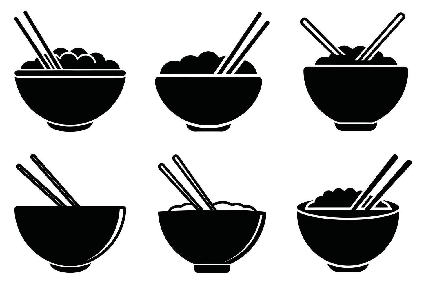 Simple Black and White Asian Food Bowls with Chopsticks vector