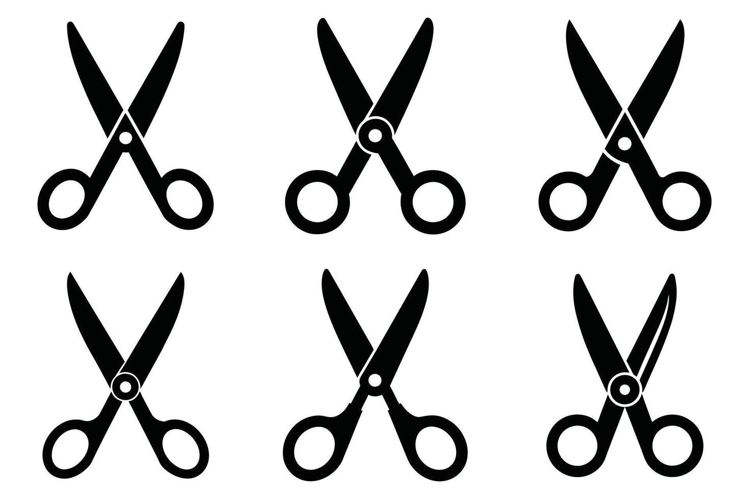 Six Simple Black Scissors Icons on White Background vector