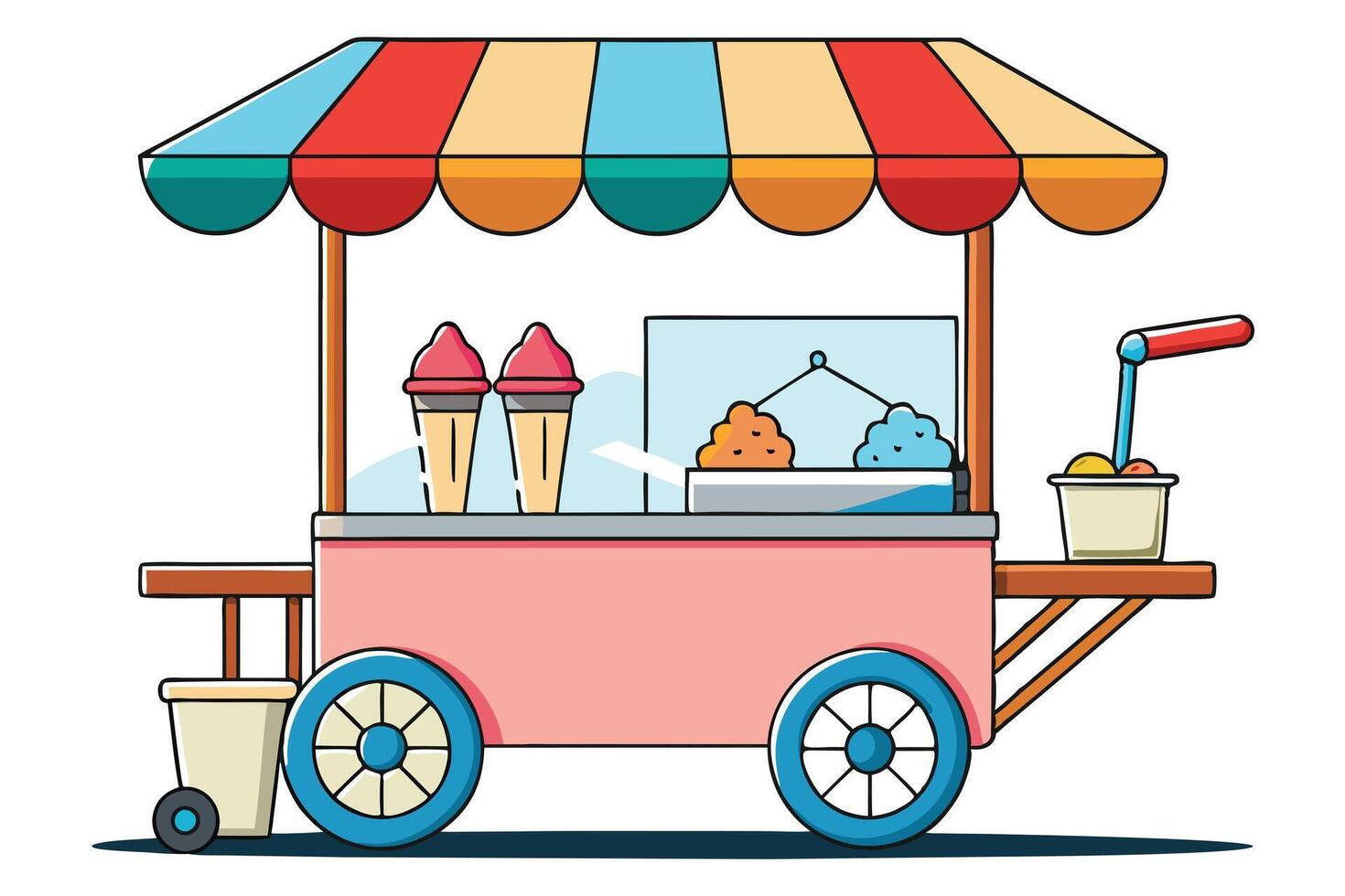 Colorful Street Food Cart with Refreshments vector