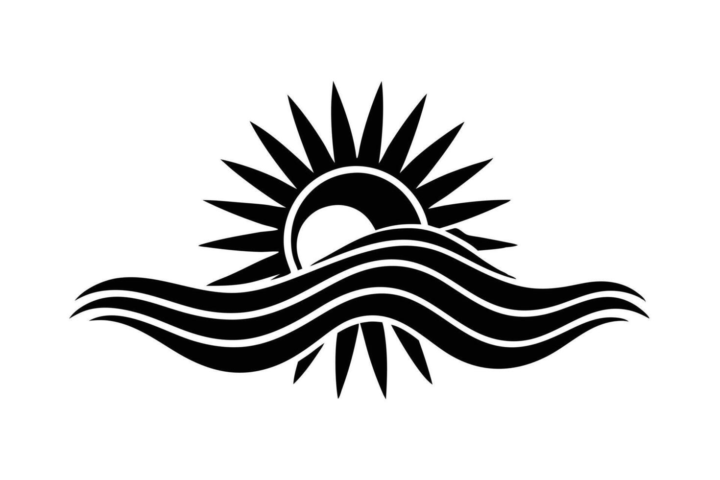 A simple Black and White Sun and Waves Graphic vector