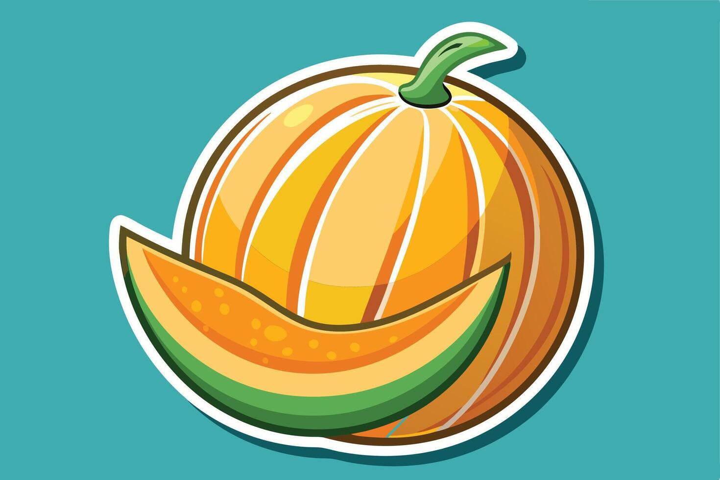 Cartoon Cantaloupe and Melon Slice Against a Teal Background vector