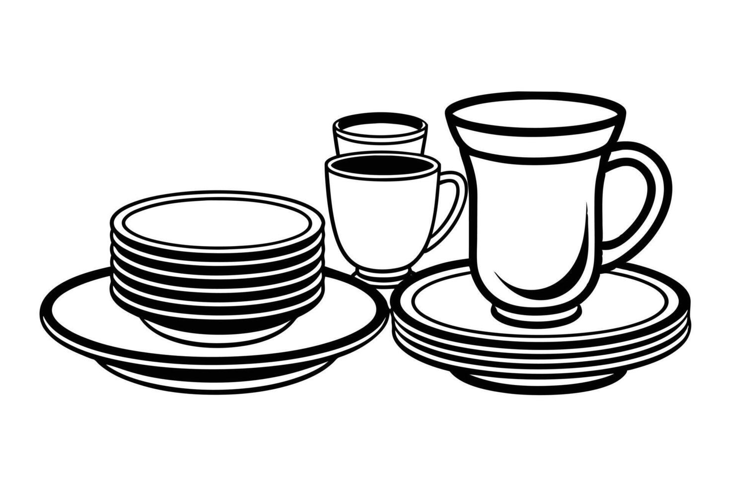Elegant Black and White Tea Set Silhouette vector