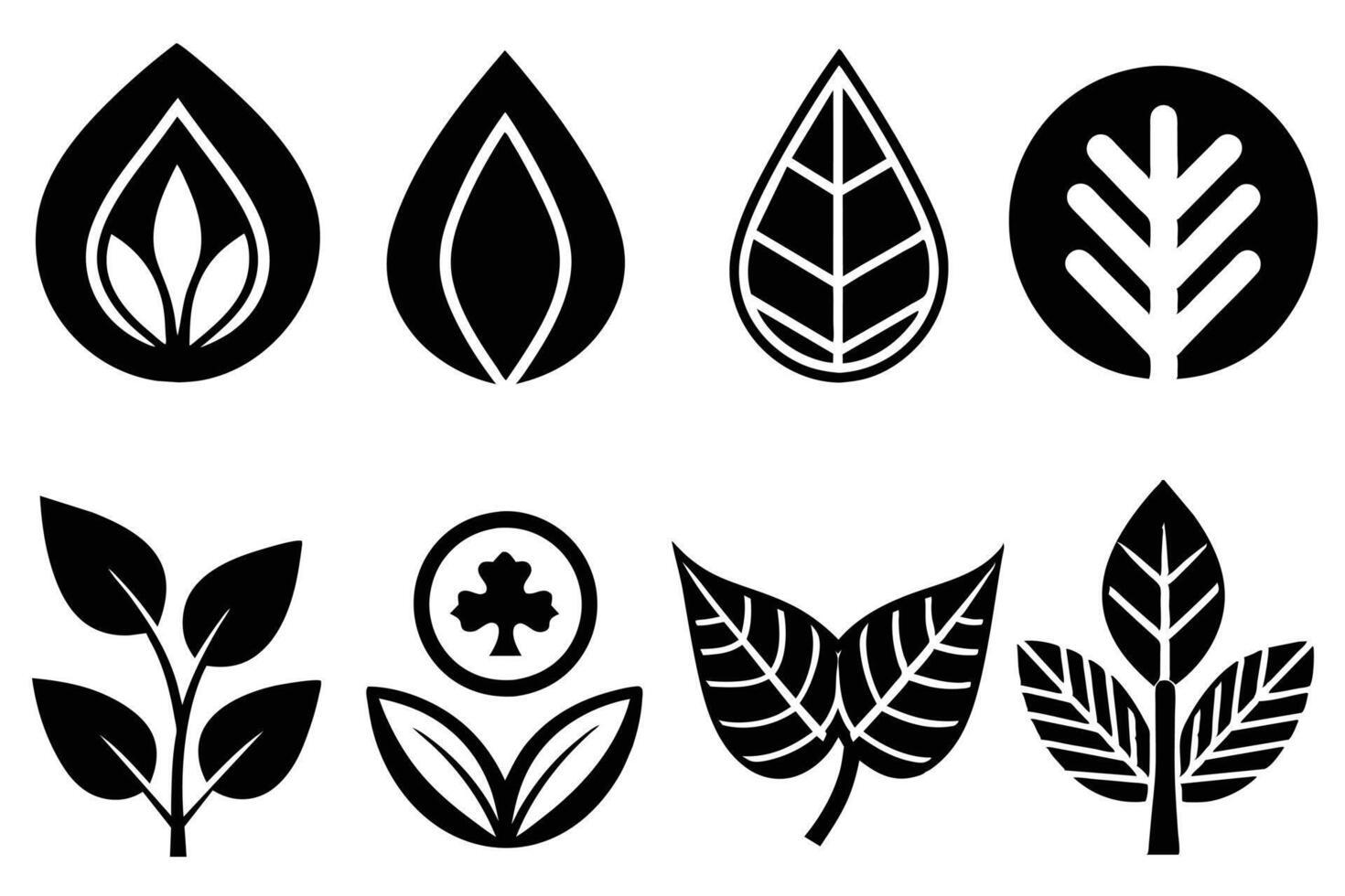 A stylized leaf icons in black and white vector