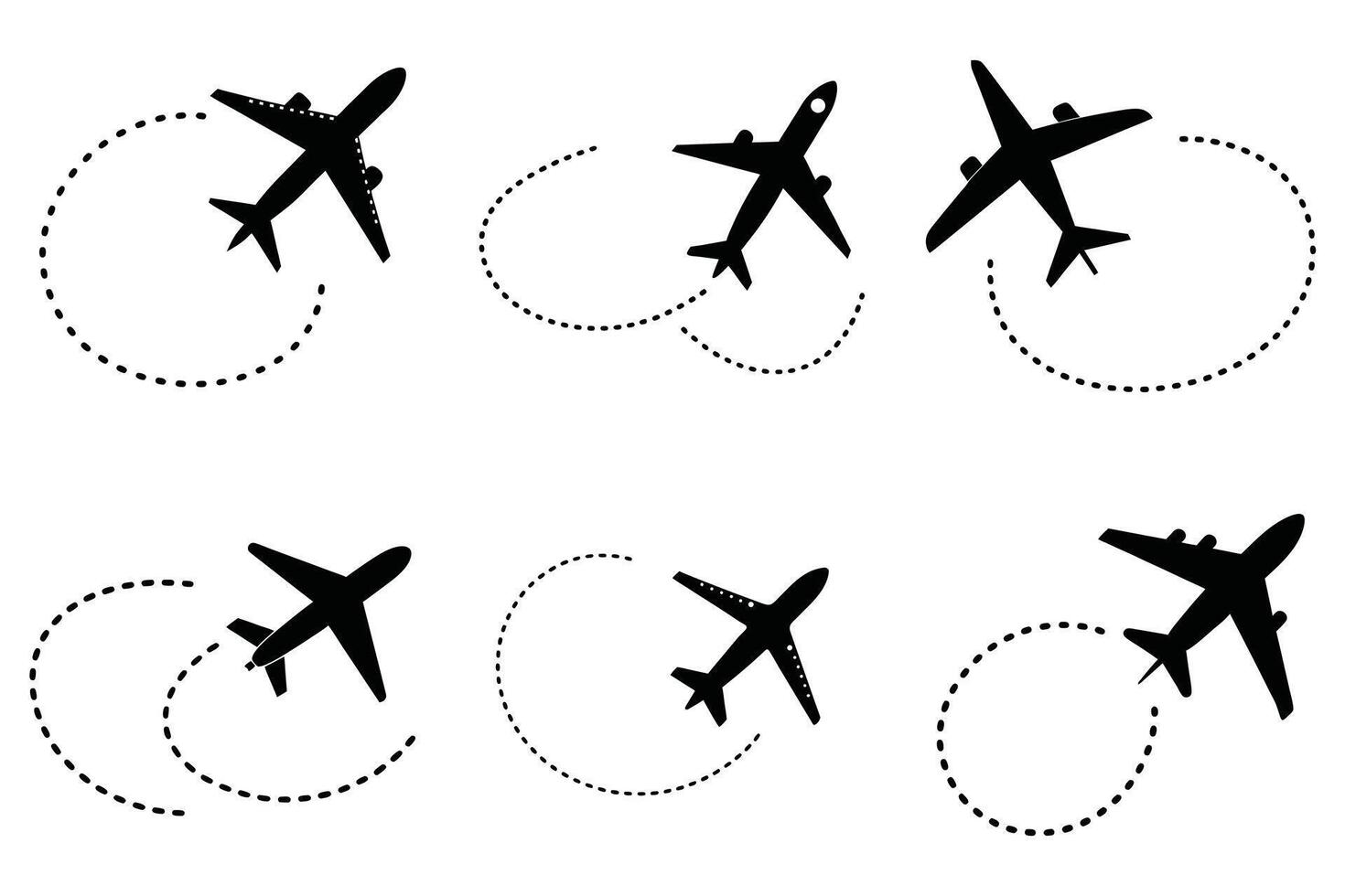 Set of Black Airplane Icons with Flight Paths vector