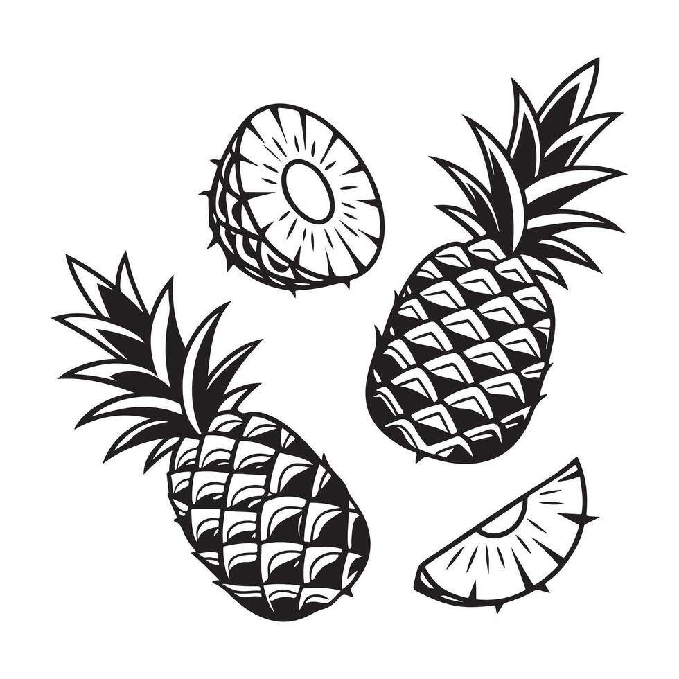 A set of pineapple silhouette illustration design vector
