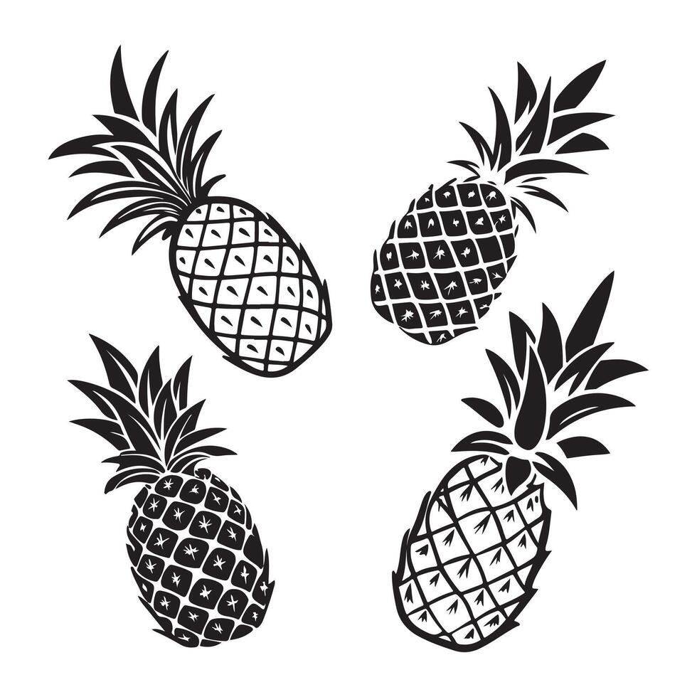 Pineapple Silhouette Set Design vector