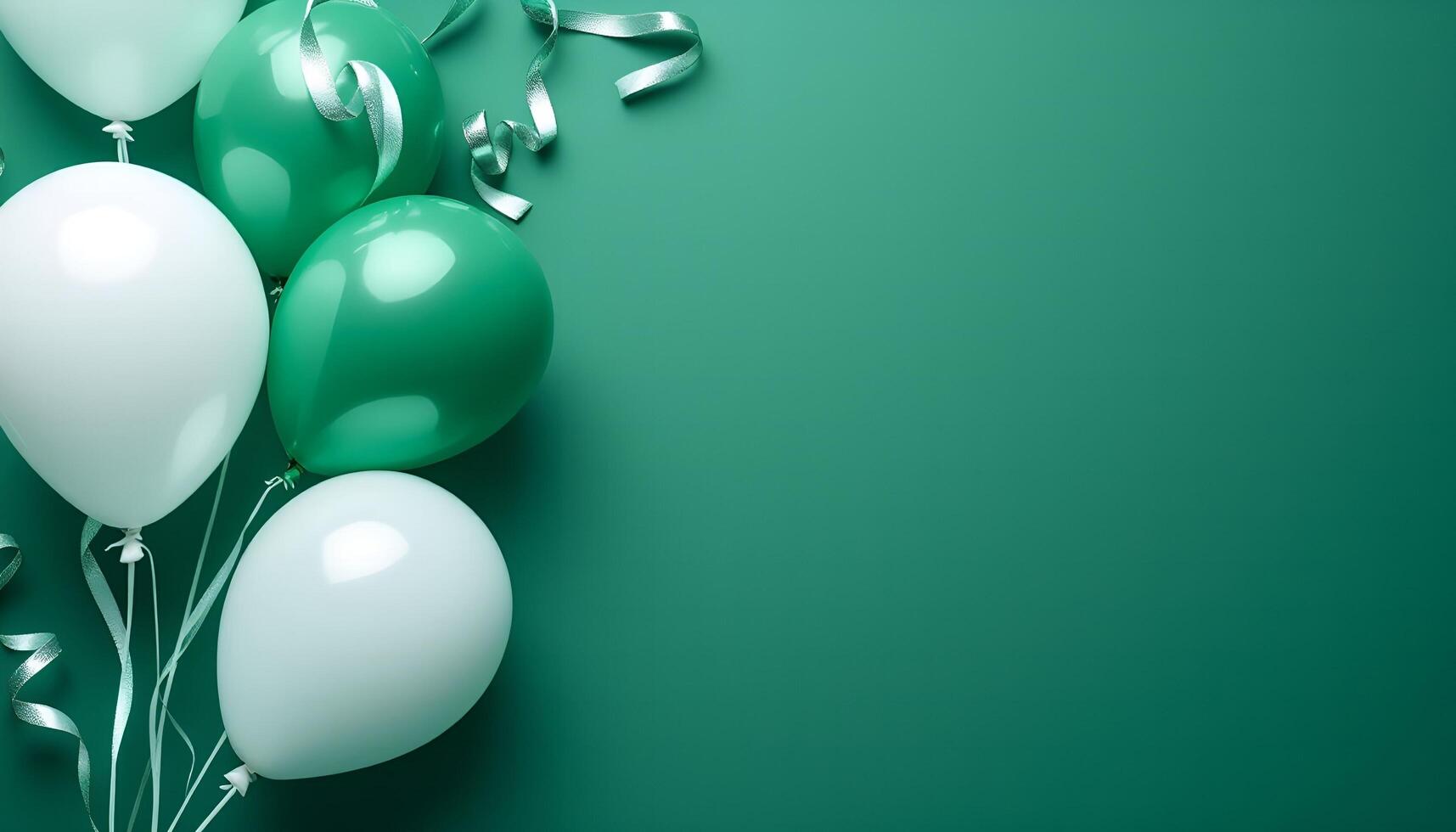 Green and white balloons with ribbons photo