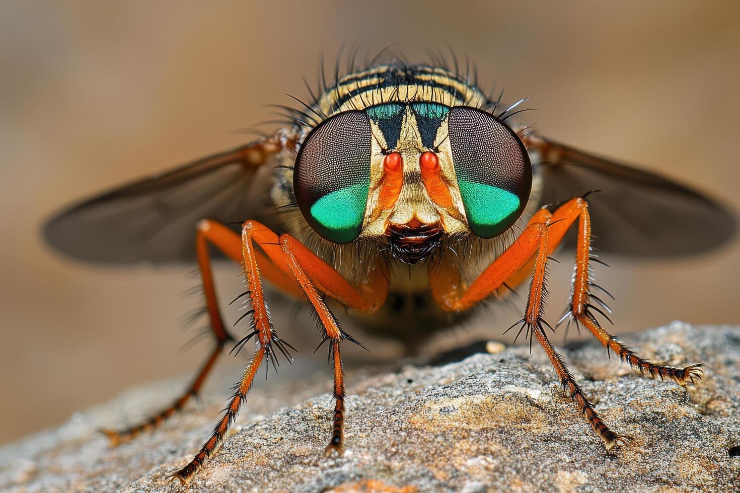 A fly with green eyes and a red face photo