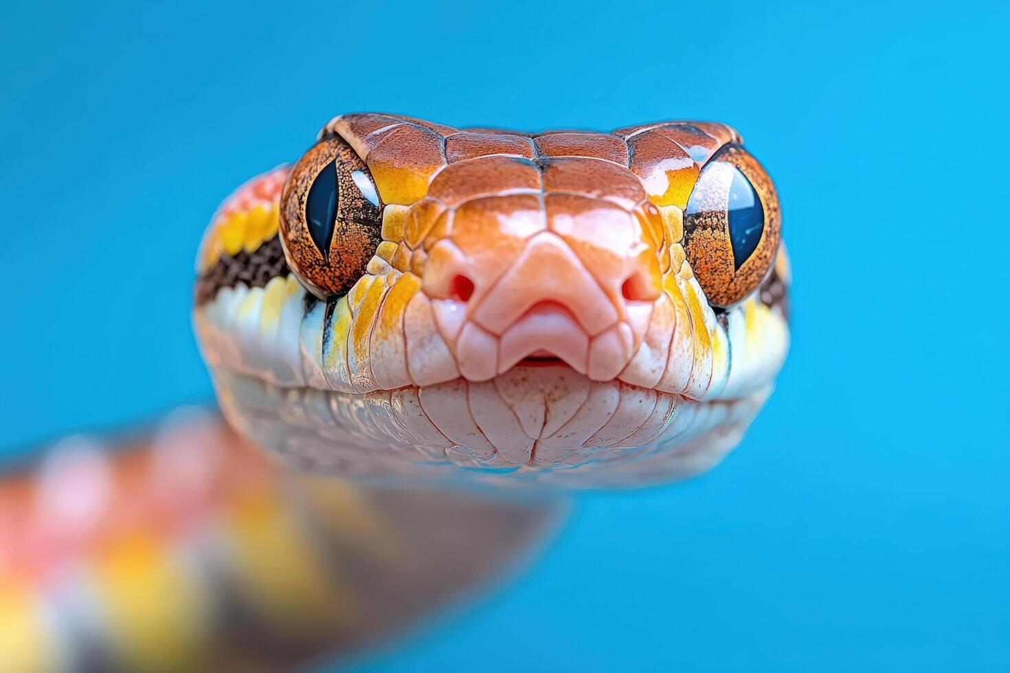 A close up of a colorful snake's head photo