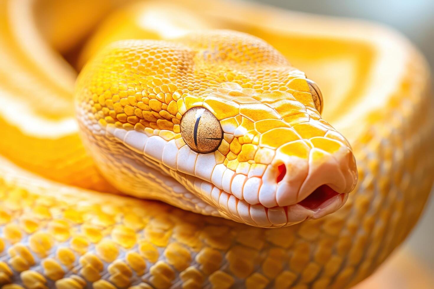 A yellow snake with its head up and its eyes open photo