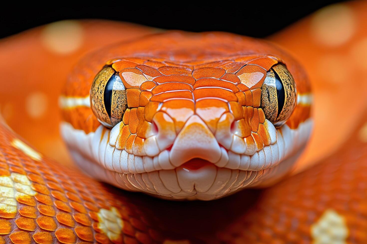A close up of an orange snake with white spots photo