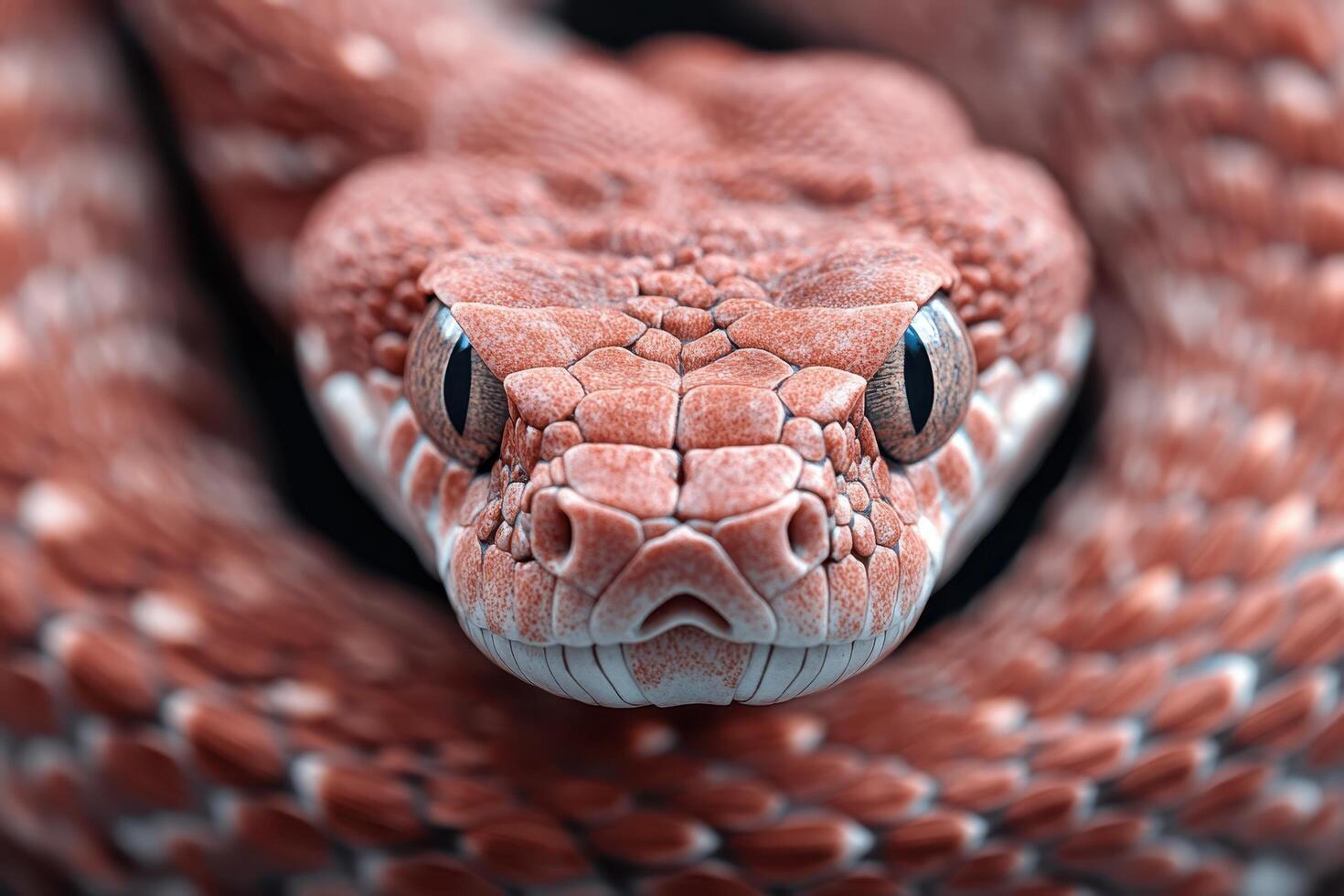 A close up of a red snake's head photo