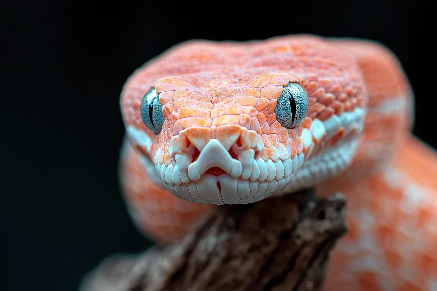 A close up of an orange snake with its eyes open photo