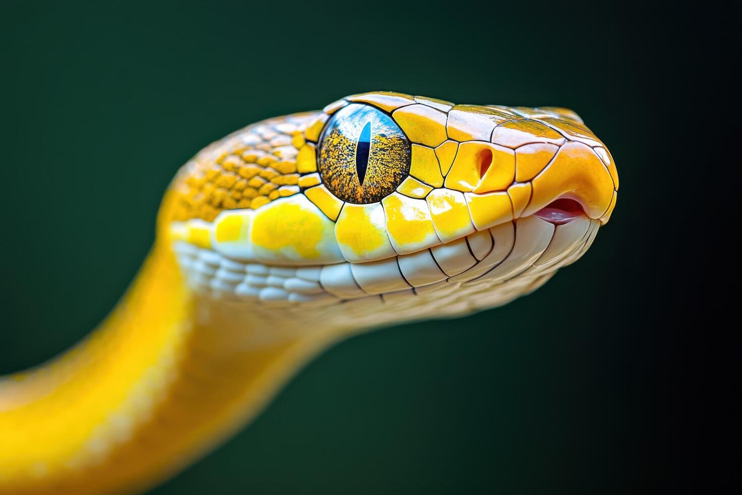 A close up of a yellow snake with its eyes open photo