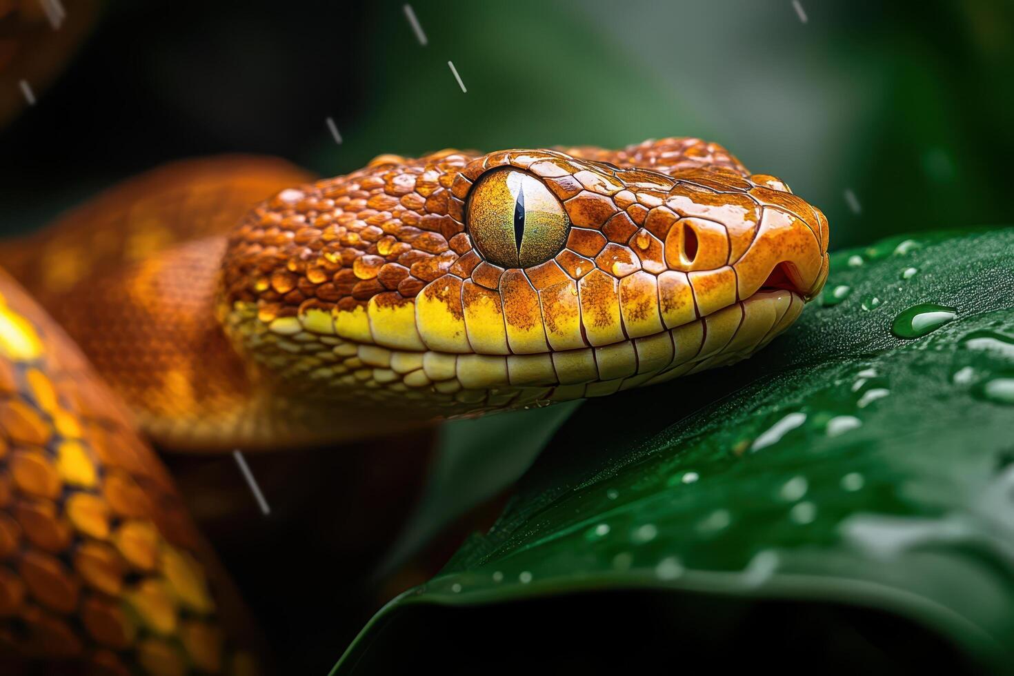A close up of a snake with rain drops on it photo